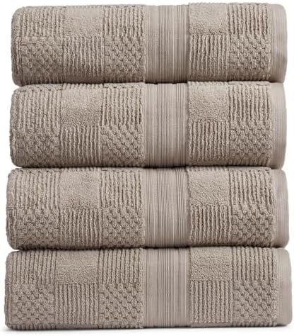 Springtree Home 100% Cotton Bath Towel Set | 4-Pack | Textured | Brown