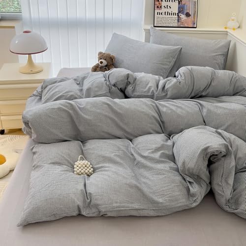 Striped Duvet Cover Set 100% Cotton,King(104"x90"),Grey Pinstripes