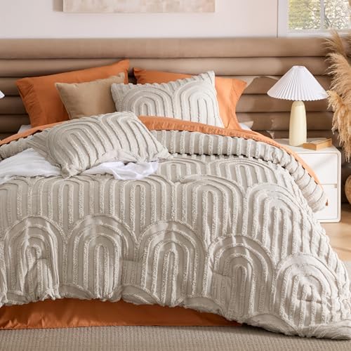 Bedsure Boho Comforter Set King,Bedroom Decor Cozy Bedding Set Beige