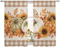 Savannan Semi Sheer Curtains Panels, Thanksgiving Pumpkin Brown Plaid