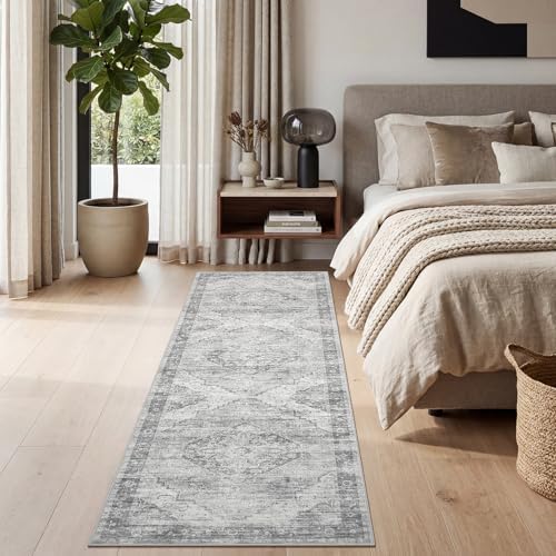 Garvee Grey Boho Washable 2x6 Runner Rug for Kitchen Hallways Entryway