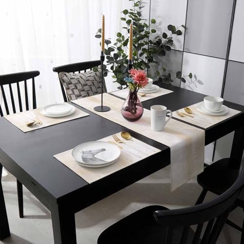 Abstract Cream Placemats Set of 6 with 90 Inches Long Table Runners