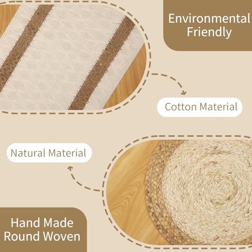 Handmade Boho Placemats Set of 4 | Natural Woven & Fabric Cotton Combo
