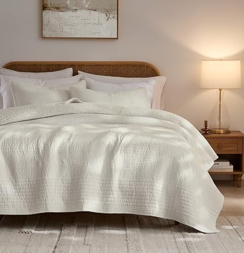 palassio 100% Cotton Quilt Set California Cal King Size, Light Beige