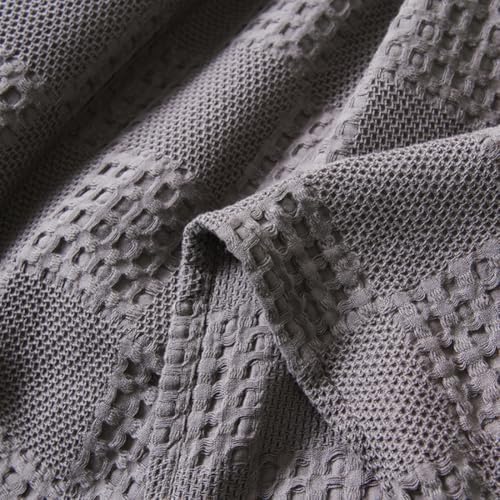 Light Blue 100% Cotton Waffle Knit Blanket, Soft & Breathable