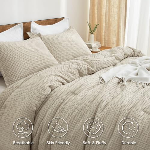 PHF Ultra Soft Waffle Comforter Set 3 Pieces California King, Linen