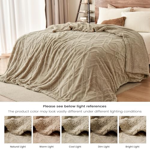 PHF Fluffy Sherpa Fleece Blanket King Size for Winter, Warm and Cozy