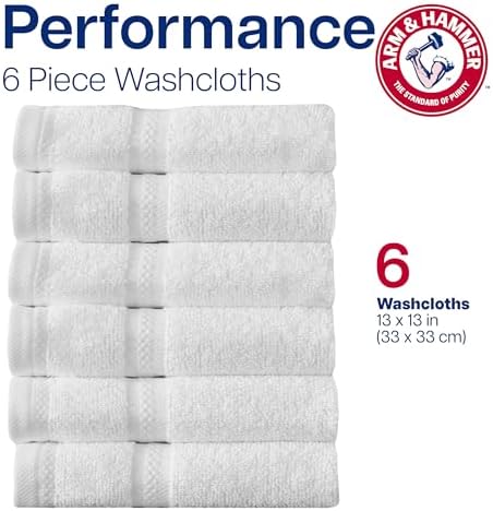 ARM & HAMMER Performance Towel Washcloth Set, 6 Piece, Light Grey