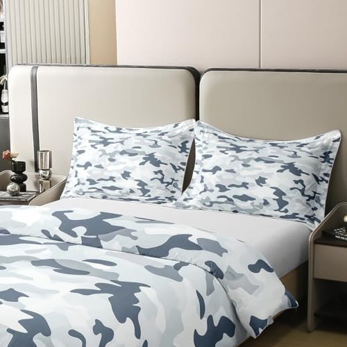 Manfei Grey Camouflage 100% Cotton Duvet Cover Set Minimalist Camo