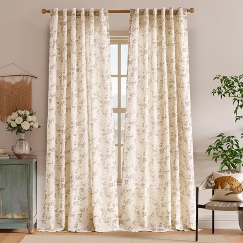 "Lazzzy Farmhouse Polyester blended Curtains Taupe Floral Curtains