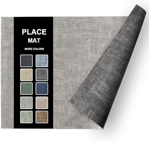 Place Mats Set of 4, Light Gray Leather Table Mats, Washable