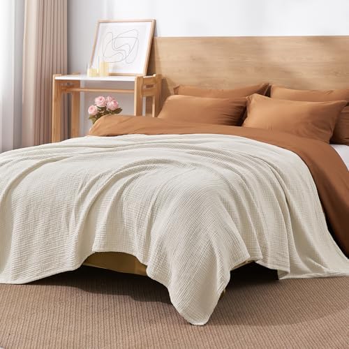 David's Home 100% Cotton Muslin Throw Blanket for College Dorm