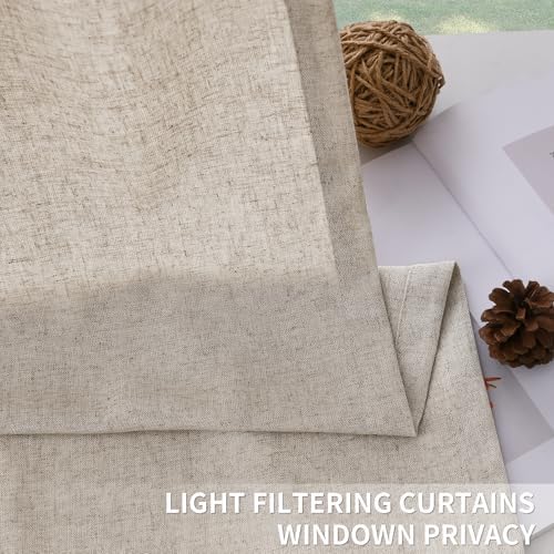 Oatmeal Beige Pinch Pleated Linen Curtains 84 Inch Length 2 Panels Set