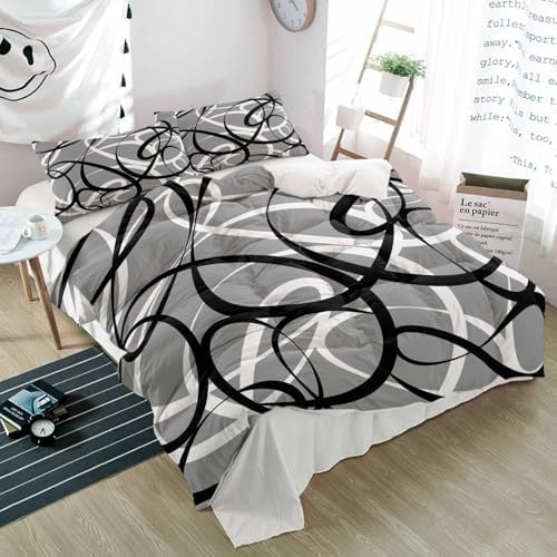 Duvet Cover Set Queen, Abstraction Distortion Lines Art 3 Piece