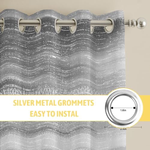 Grey Ombre Window Curtains 63 Inch Length 2 Panels Set, Vintage
