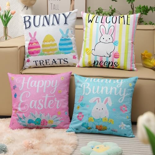Easter Pillow Covers 20x20 Inch,Easter Decorations for Home,Set of 4