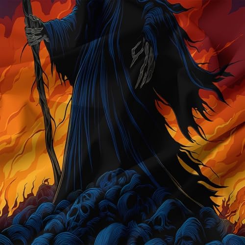 King Duvet Cover Set Gothic Skull Grim Reaper Bedding with Reversible