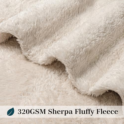 PAVILIA Sherpa Throw Blanket for Bed Couch Sofa, Cream Beige 90x108