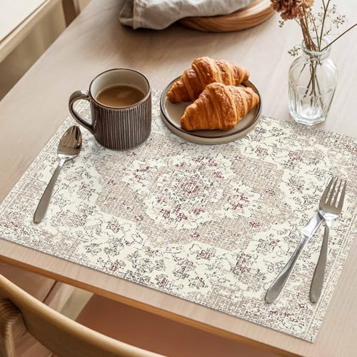 Placemats Set of 8, Beige Boho Woven Placemat, Linen Place Mats for