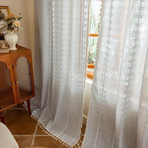 Light Gray Boho 96 inch curtains 2 panel set for Living Room Dining