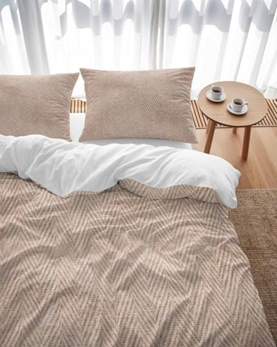 LooPoP Duvet Cover Set Queen Size Beige Linen Comforter Sets 3 Pieces