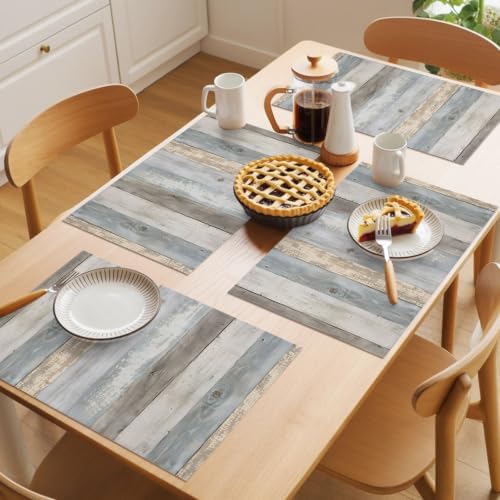 Wood Grain Placemats Set of 8 Rustic Slate Gray Wooden Striped Rustic