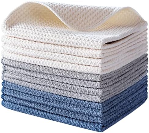 POLYTE 340 GSM Microfiber Waffle Kitchen Dish Cloth, 12x12 in, 12 Pack