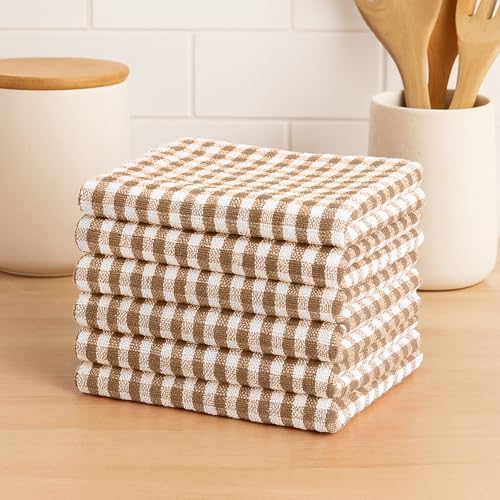 DecorRack Cotton Buffalo Check Dish Cloths, 12 x 12 in, Coffee
