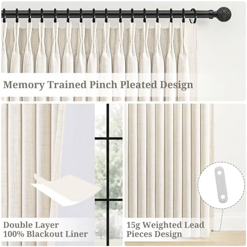 Black Out Living Room Boho Curtains 63 Inch Long 2 Panels Set,Pinch