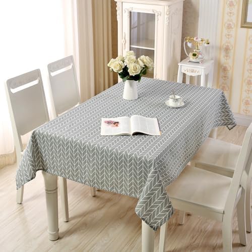 Geometric Pattern Farmhouse Linen Tablecloth, Stain-Resistant Table