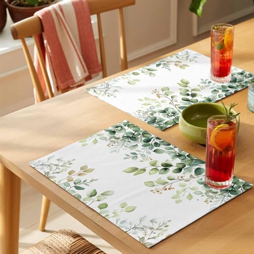 Placemats Set of 8, Eucalyptus Woven Placemat, Linen Place Mats for