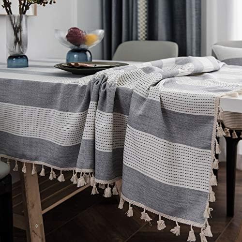 Striped Tablecloth Stitching Tassel Table Cloth Cotton Linen