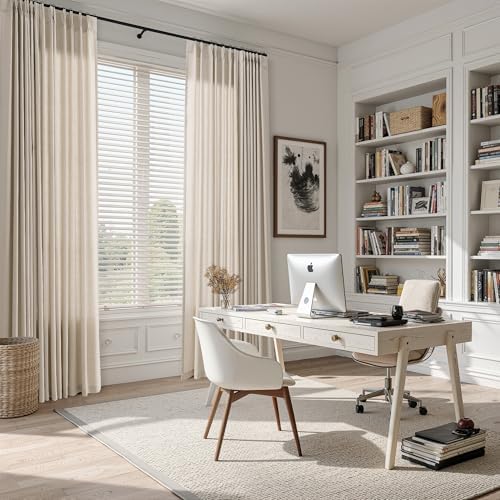 Oatmeal Beige Pinch Pleated Linen Curtains 84 Inch Length 2 Panels Set