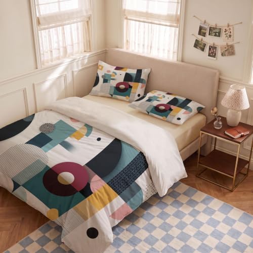 Modern Abstract Reversible Off White Duvet Cover Set King Size | Duvet