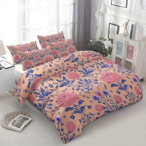 Queen Duvet Cover Set Children's Design Floral Texture Soft Microfiber