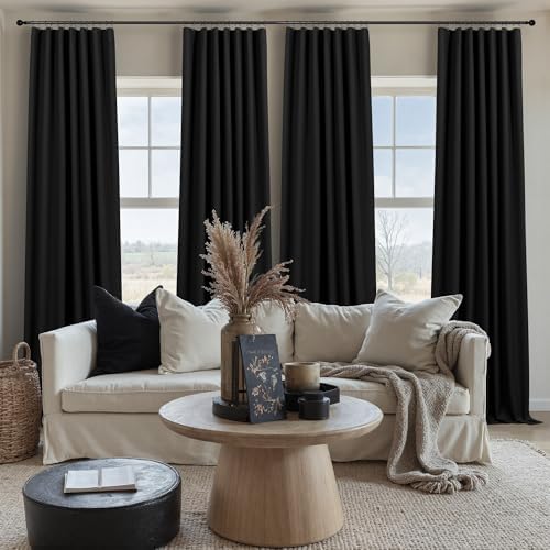 Black Linen Blackout Curtains 120 Inches Long 2 Panels Burg for Living