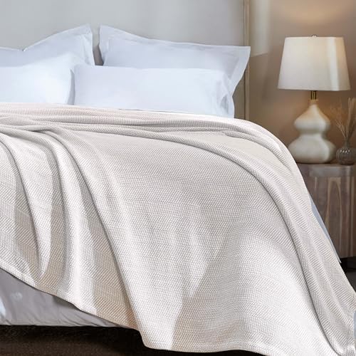 Chrisney Chenille Cotton Blanket, Soft Textured Herringbone Weave Bed
