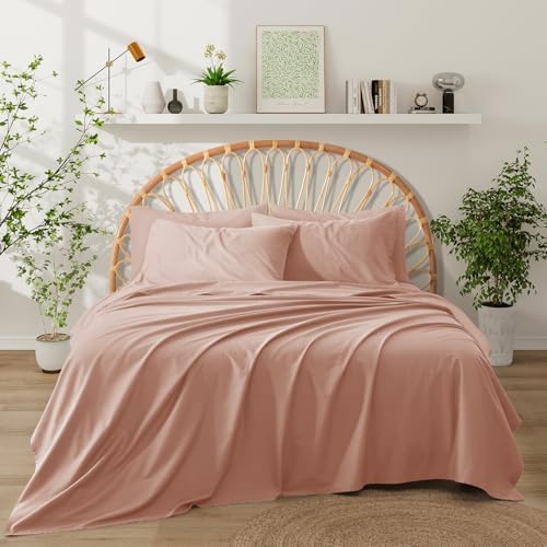 Entisn Pure Cotton Sheets Twin 3-Pc Set, 400TC, 16" Pocket, Dusty Pink