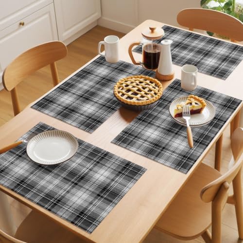 Cotton Linen Placemats for Dining Table Set of 8 Classic Black White