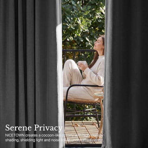 NICETOWN PRO 100% Full Blackout Curtains for Living Room, Gray Faux
