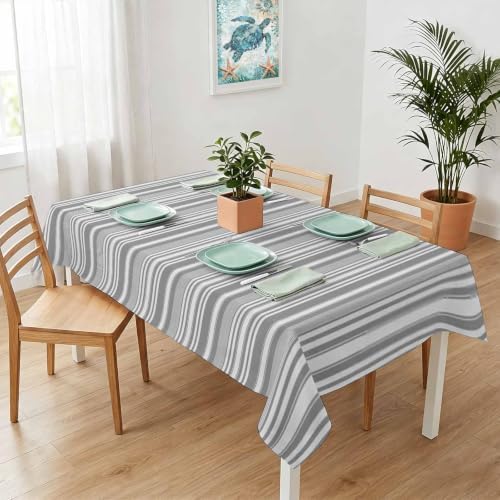 Rectangle Tablecloth, Neutral Textured Striped Waterproof Table Cloth