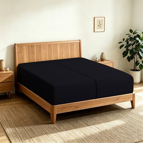 2 Pack Twin XL Fitted Sheets, 100% Egyptian Cotton, Black