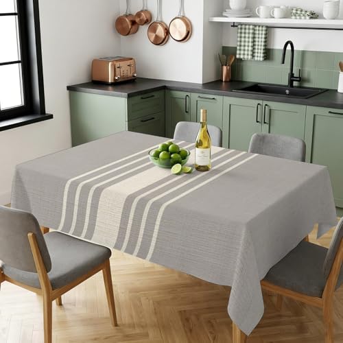 Vintage Gray Beige Stripe Rectangle Tablecloth 60x120
