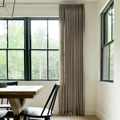 TWOPAGES Pinch Pleated Linen Curtain, Dim Grey, 40W x 108L, 1 Panel
