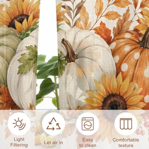 Savannan Semi Sheer Curtains Panels, Thanksgiving Pumpkin Brown Plaid