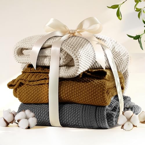 100% Cotton Cable Knit Throw Blanket, Lightweight Soft Knit Blanket
