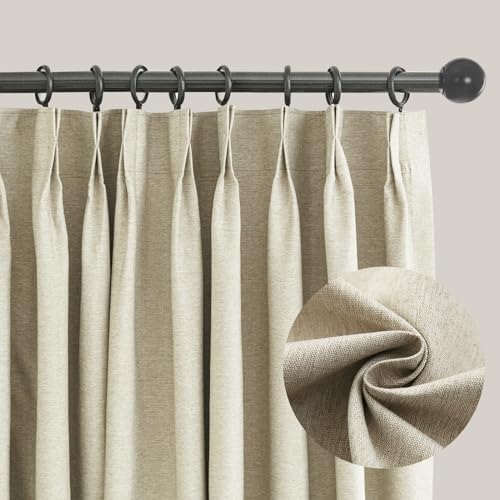LETAU Long Linen Texture Beige Curtains 108 inches, 100% Blackout