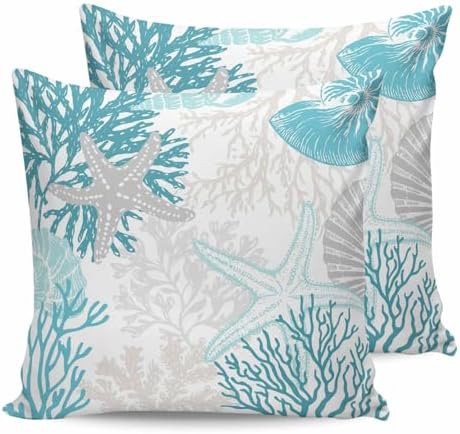 20x20 Pillow Covers Set of 2, Turquoise Coastal Throw Pillow Covers