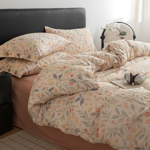 HighBuy Boho Leaf Linen Duvet Cover Twin XL for Girls Textured Quilt