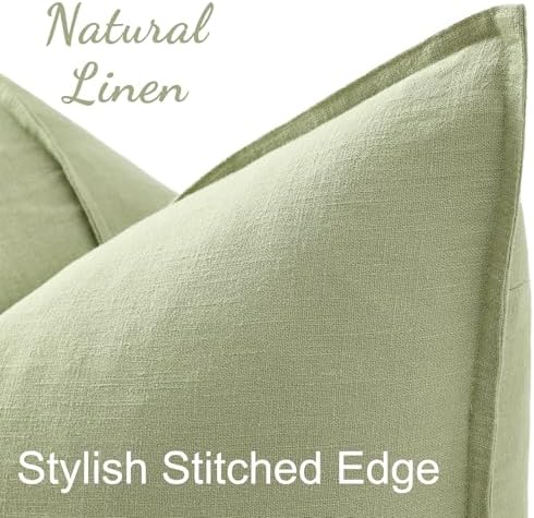 decorUhome Fall Sage Green Linen Throw Pillow Covers 20x20 Set of 2